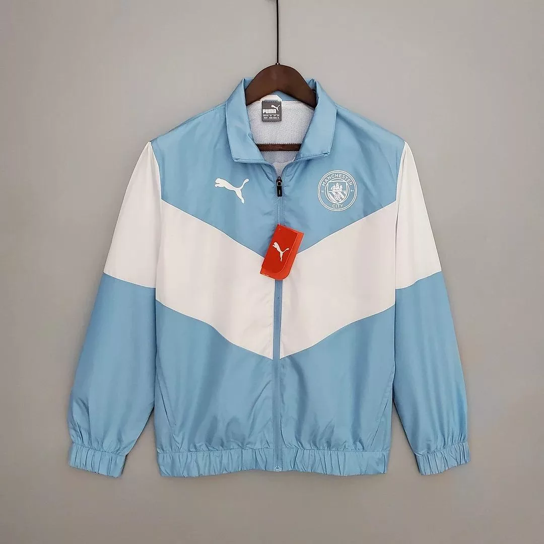 2021-2022 Manchester City Jersey Windbreaker Blue And Whit