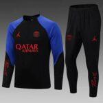 2022-2023 Psg Paris Saint-Germain Half-Pull Training Suit Black-Blue Sleeve Set