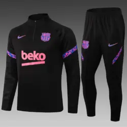 2021-2022 Barcelona Half-Pull Training Suit Black Jersey Set