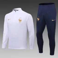 2022 France Half-Pull Training Suit White Football Shirt Set