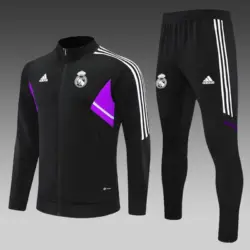 2022-2023 Real Madrid Long Zipped Jacket Black Football Shirt Set