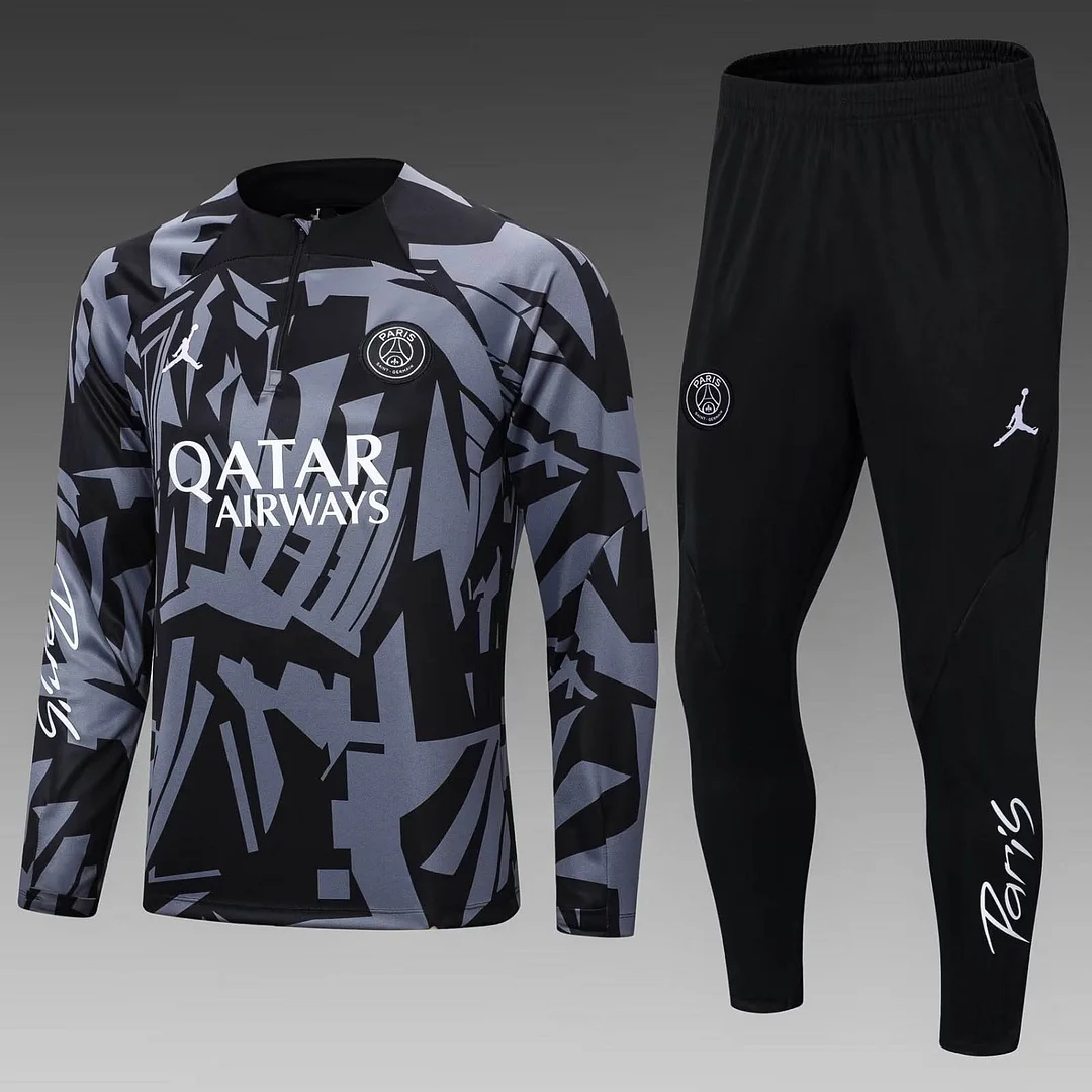 2022-2023 Psg Paris Saint-Germain Half-Pull Training Suit Black Gray Camouflage Set