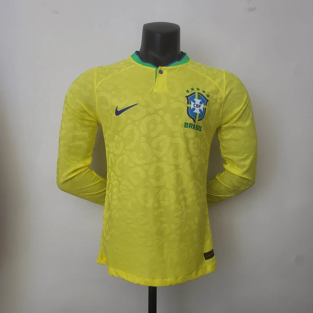 2022 FIFA World Cup Long Sleeve Player Version Brazil Home Soccer Jersey 2022 FIFA World Cup Long Sleeve Player Version Brazil Home Soccer Jersey