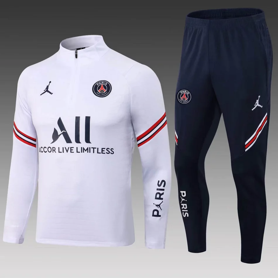 2021-2022 Psg Paris Saint-Germain Half-Pull Training Suit White Set