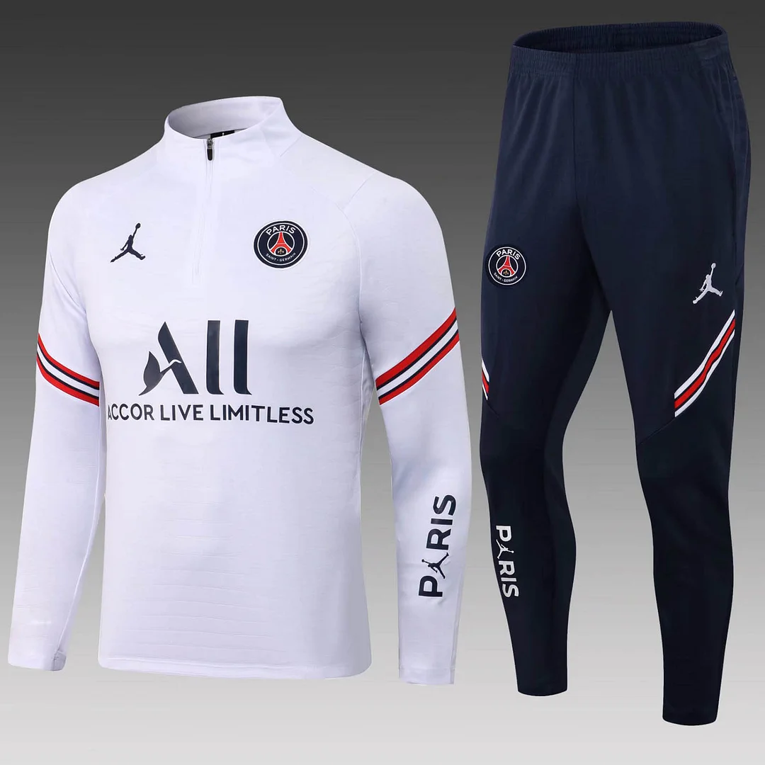 2021-2022 Psg Paris Saint-Germain Half-Pull Training Suit White Set