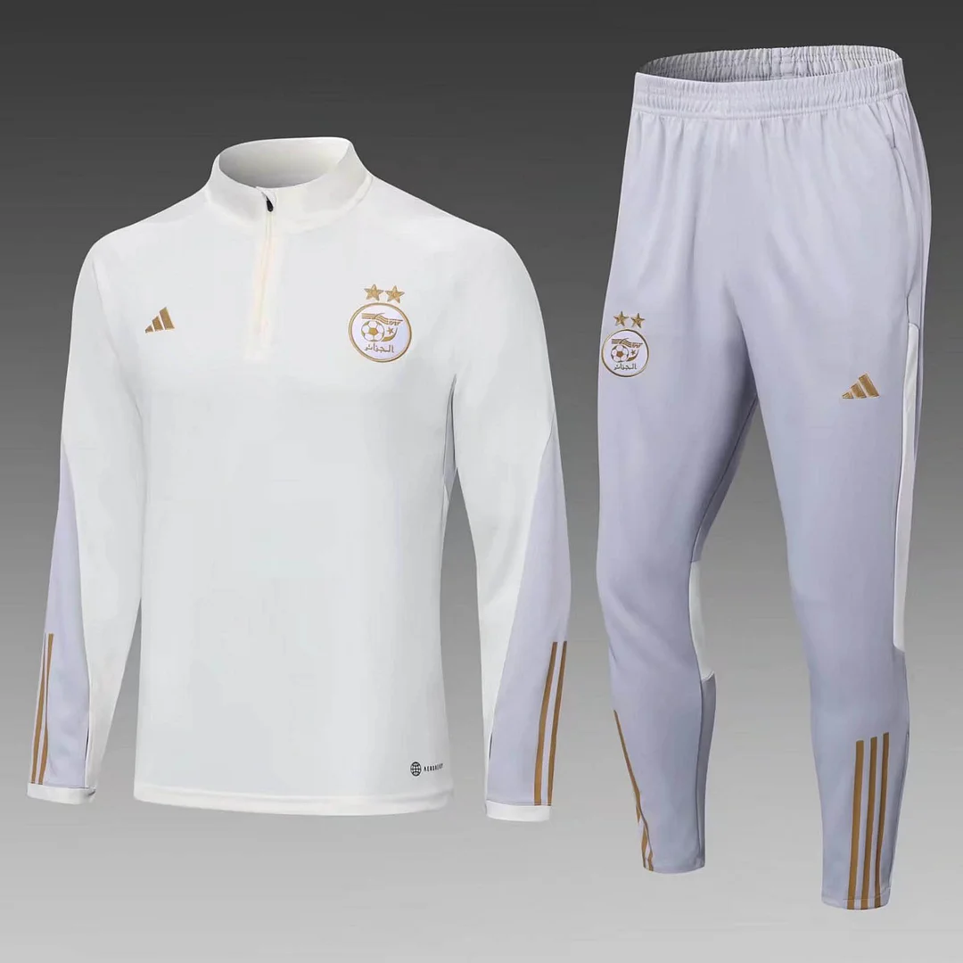 2022 Algeria National Team Half-Pull Training Suit White Shirt Set