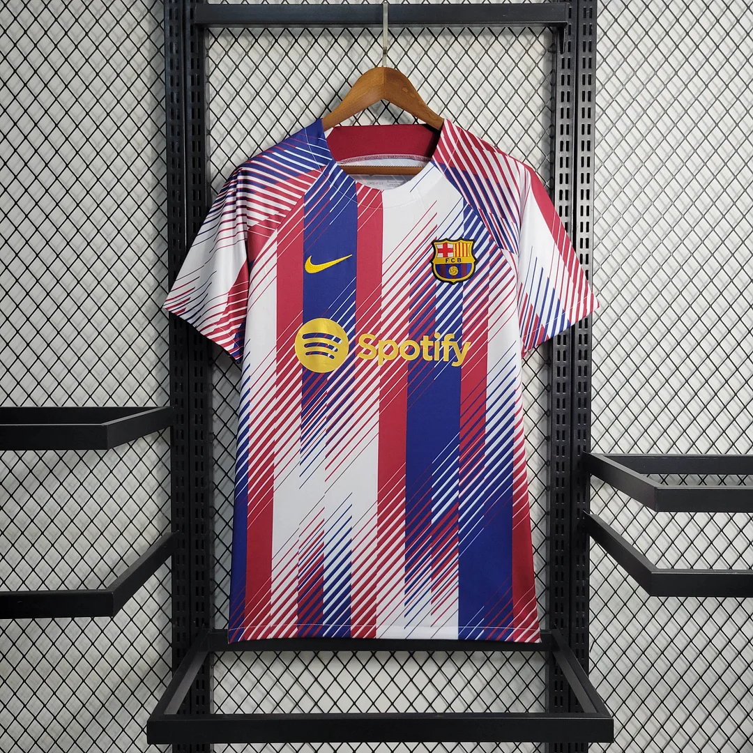 2023-2024 Barcelona Training Wear Red White Blue Jersey