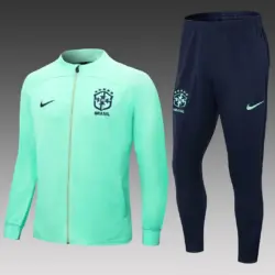2022 Brazil Long Zipped Jacket Green Soccer Jersey Set