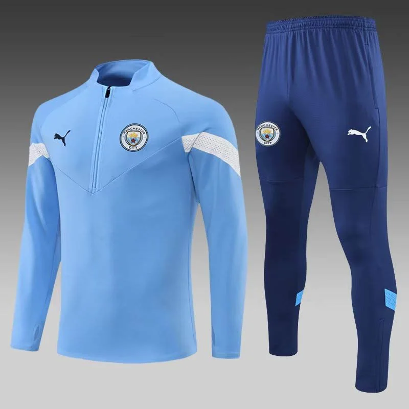 2022-2023 Manchester City Half-Pull Training Suit Blue Football Shirt 1:1 Thai Quality Set