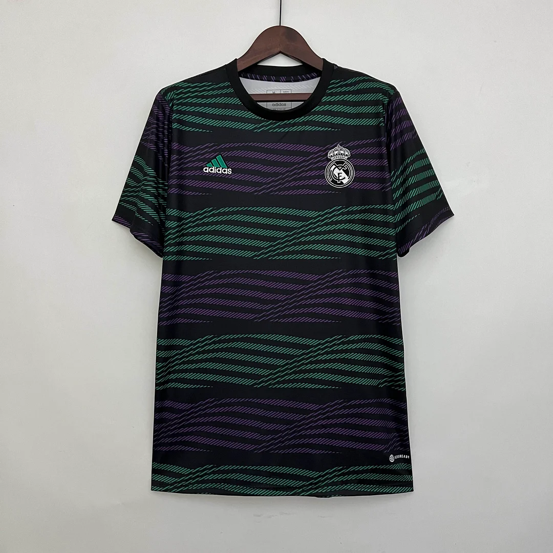 2023-2024 Real Madrid Training Wear Green And Purple Stripes Football Shirt