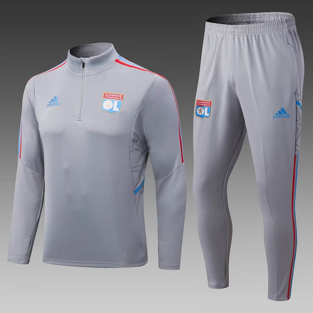 2022-2023 Lyon Half-Pull Training Suit Grey Football Shirt Set