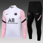 2021-2022 Psg Paris Saint-Germain Half-Pull Training Suit White Pink Sleeves Set