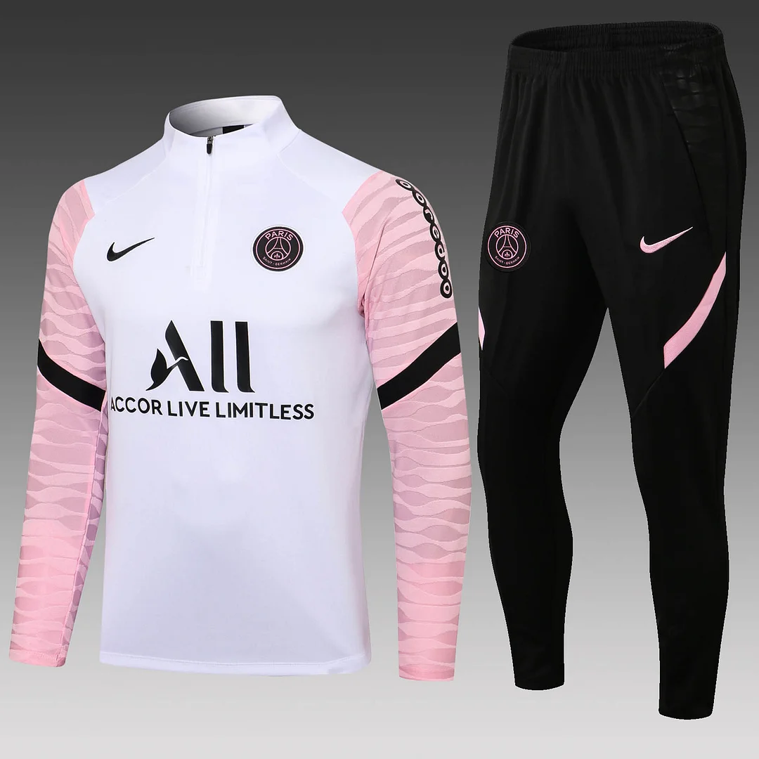 2021-2022 Psg Paris Saint-Germain Half-Pull Training Suit White Pink Sleeves Set 2021-2022 Psg Paris Saint-Germain Half-Pull Training Suit White Pink Sleeves Set