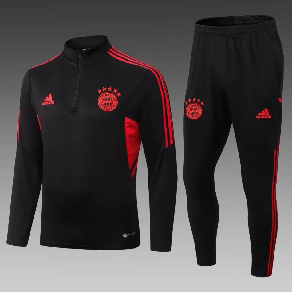 2022 2023 Bayern Munich Half Pull Training Suit Black Football Shirt 1:1 Thai Quality Set