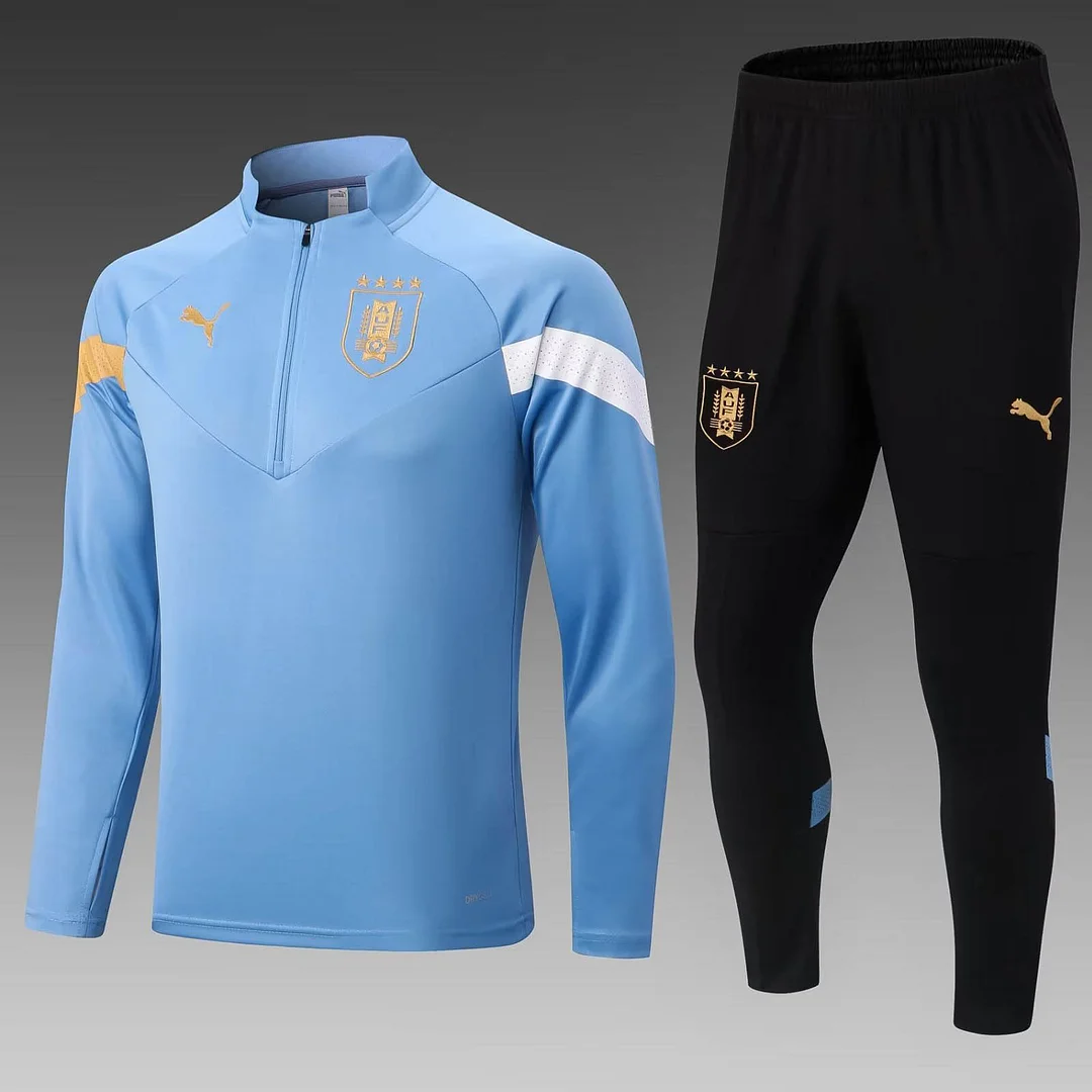 2022 Uruguay Half-Pull Training Suit Sky Blue Soccer Jersey Set