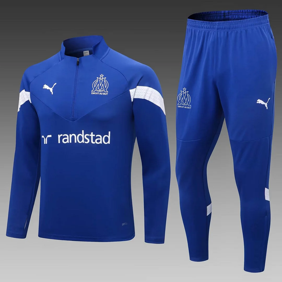 2022-2023 Olympique de Marseille Half-Pull Training Suit Blue Football Jersey Set