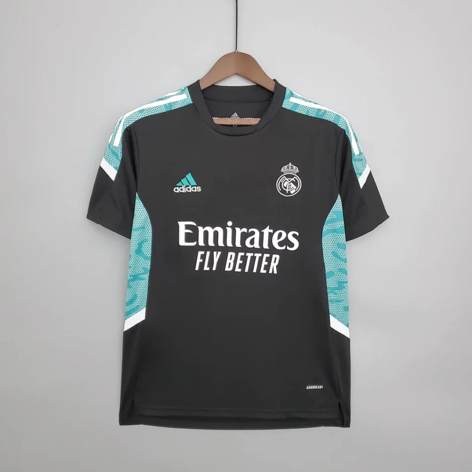 2021-2022 Real Madrid Training Wear Football Shirt Black Green