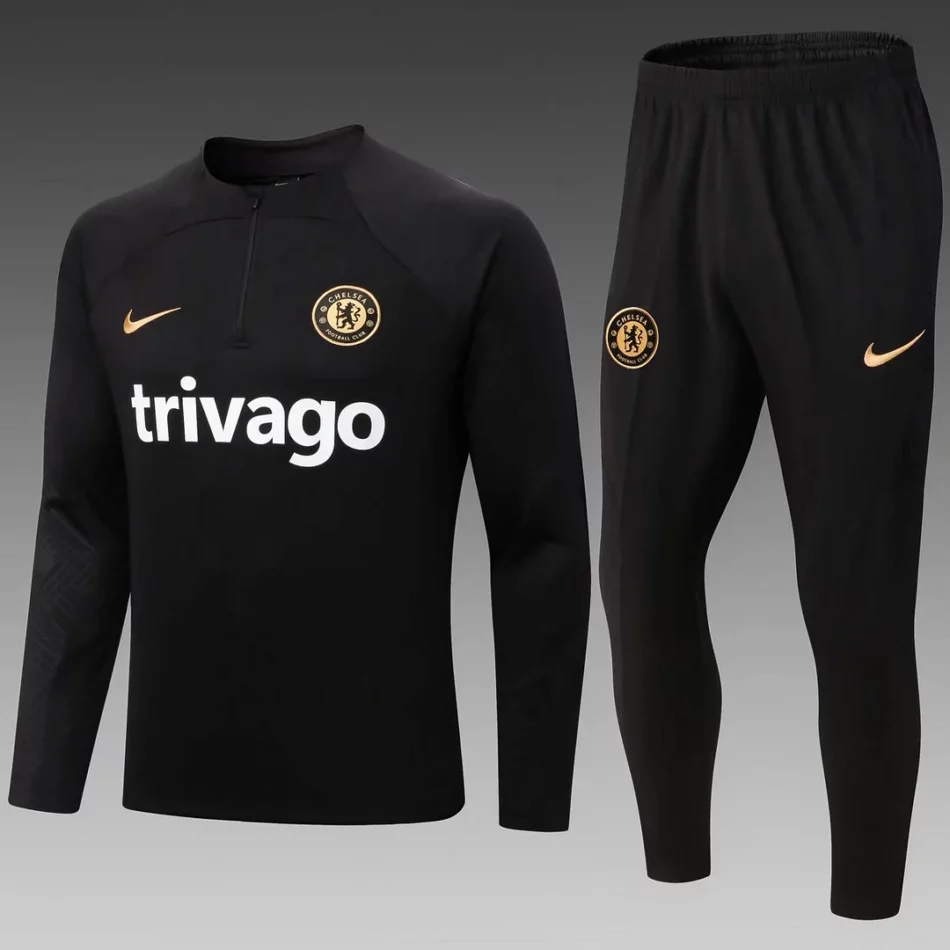2022 2023 Chelsea Half Pull Training Suit Black Football Shirt 1:1 Thai Quality Set