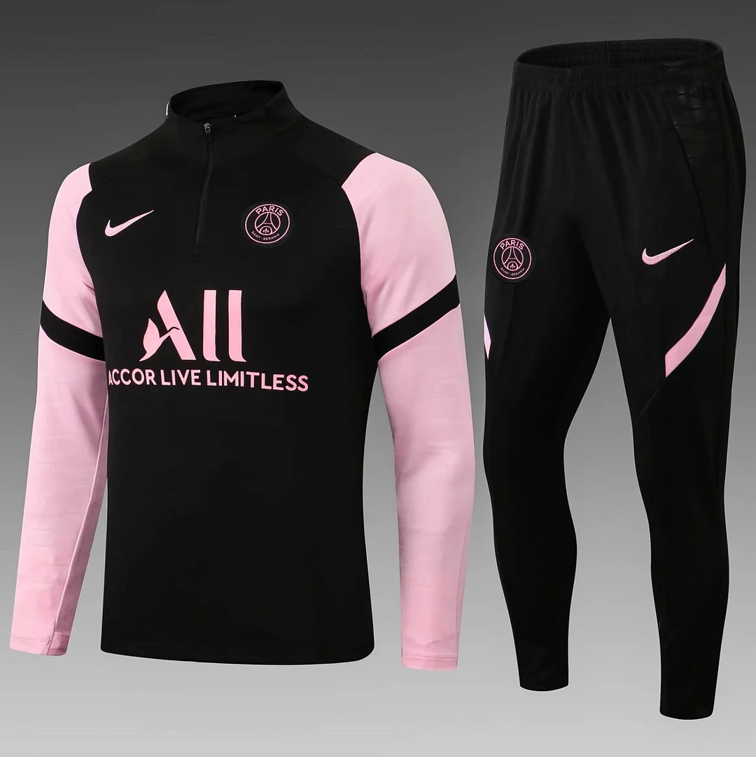 2021-2022 Psg Paris Saint-Germain Half-Pull Training Suit Black Set