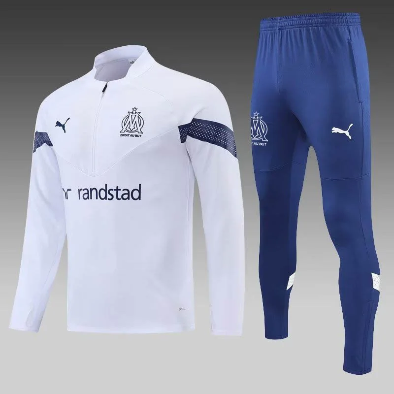 2022-2023 Olympique de Marseille Half-Pull Training Suit White Football Jersey Set