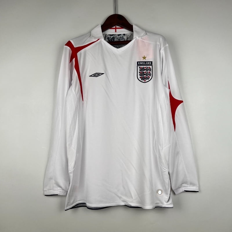 Retro 2006 Long Sleeve England Soccer Jersey Home