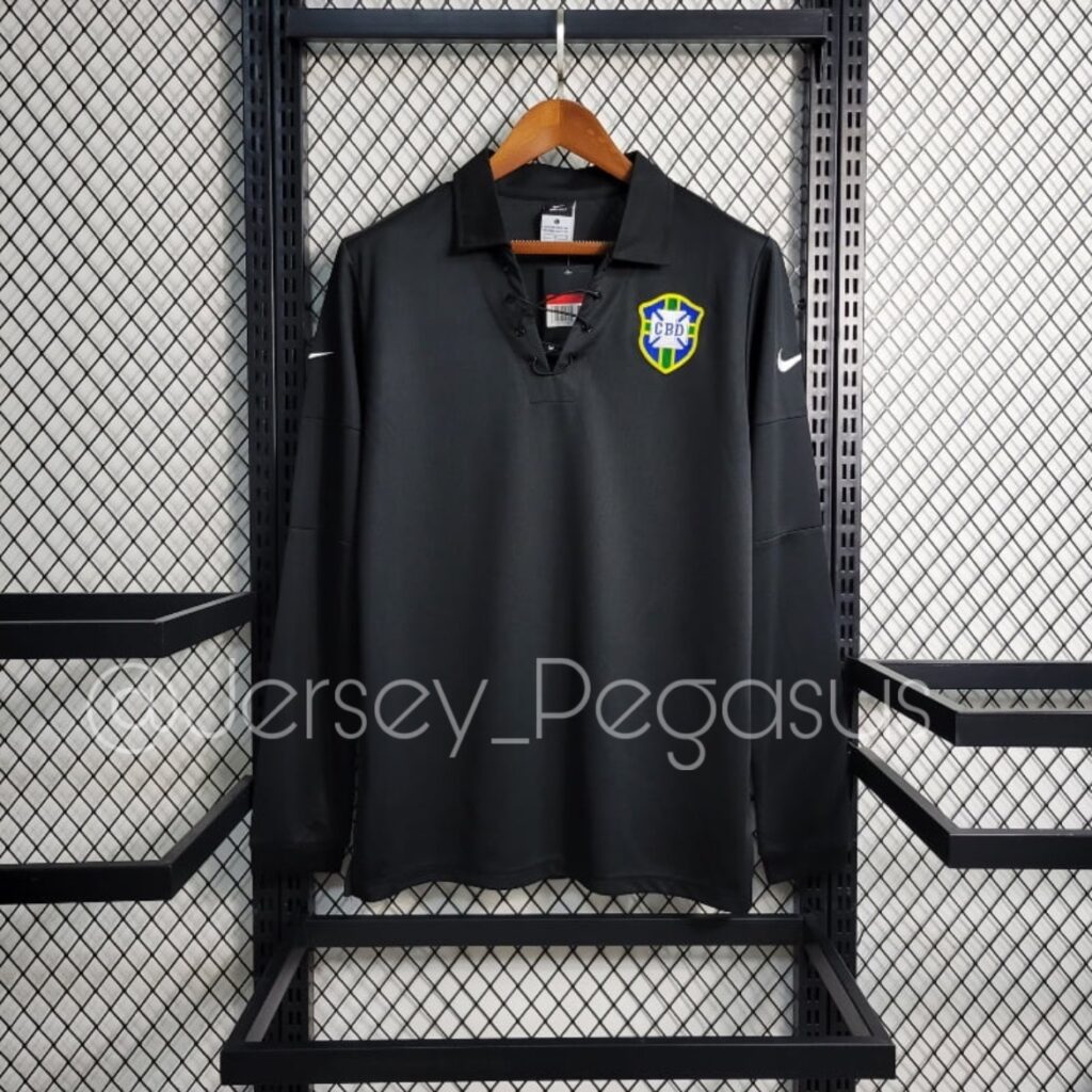 Retro 2004 Long Sleeve Brazil Special Edition Black Soccer Jersey