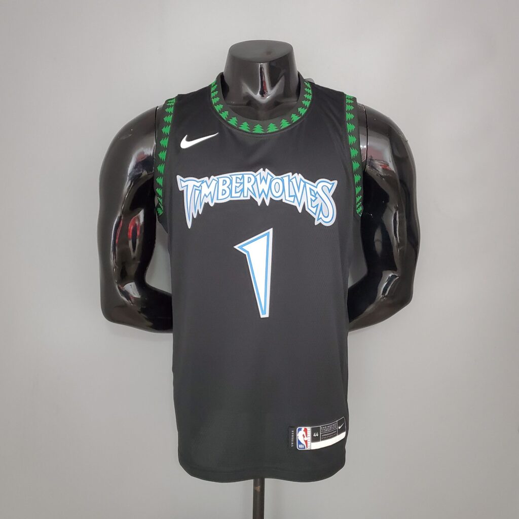 EDWARDS#1 2018 Retro Timberwolves Black NBA Jersey