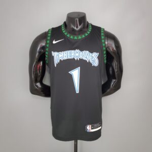 EDWARDS#1 2018 Retro Timberwolves Black NBA Jersey