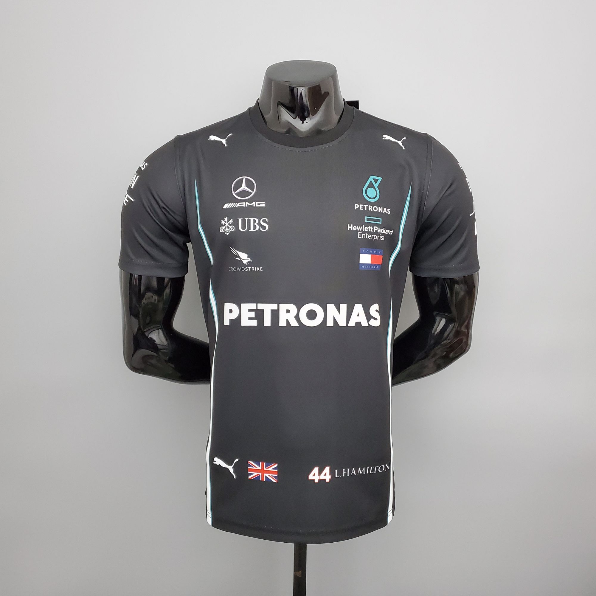F1 Formula One racing suit; 2021 Mercedes Black F1 Formula One racing suit; 2021 Mercedes Black