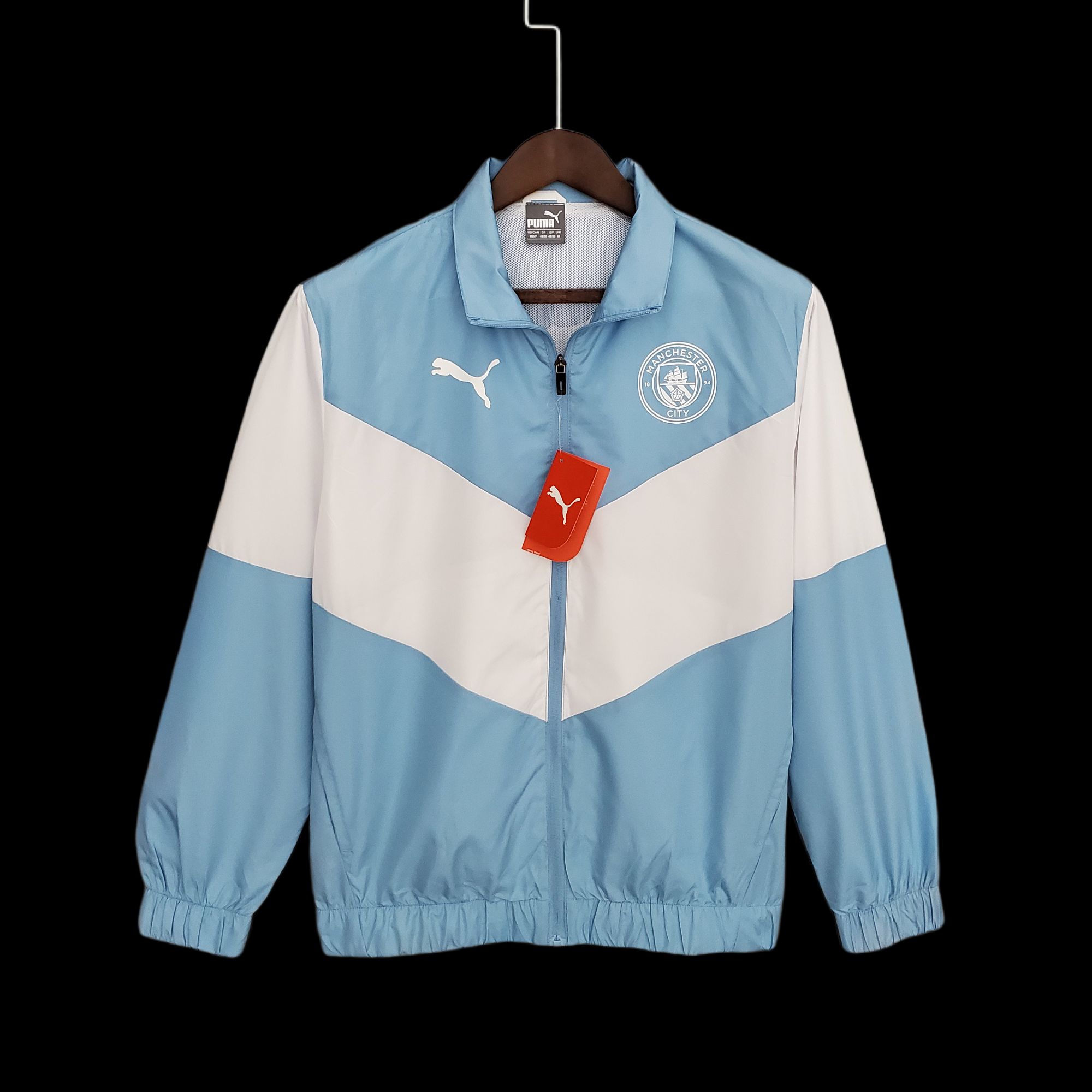 21-22 Manchester City Windbreaker Blue and White 21-22 Manchester City Windbreaker Blue and White