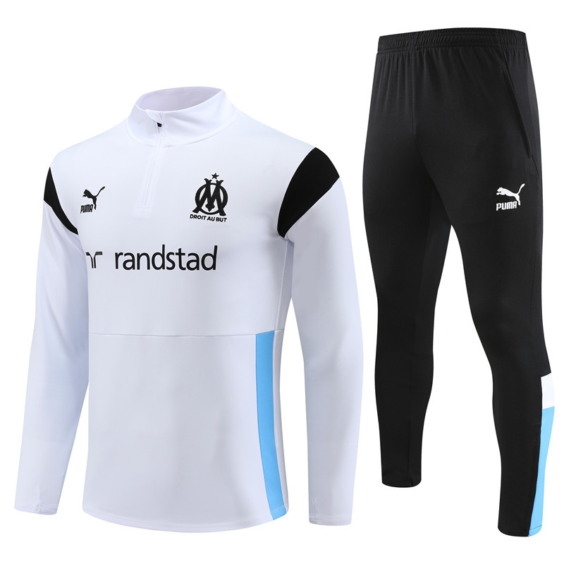 23-24 Marseille white with black and blue half zipper sweater tracksuit