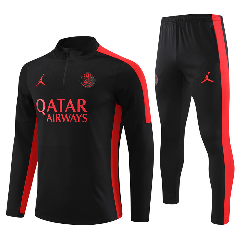 23-24 PS G black with red stripe half zipper sweater tracksuit