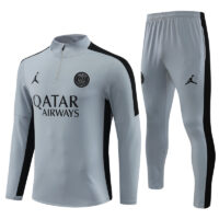 23-24 PS G gray with black stripe half zipper sweater tracksuit