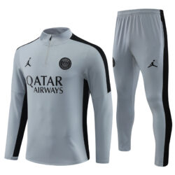 23-24 PS G gray with black stripe half zipper sweater tracksuit