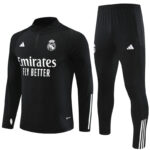 23-24 Real Madrid black with white stripe half zipper sweater tracksuit