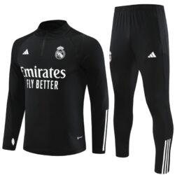 23-24 Real Madrid black with white stripe half zipper sweater tracksuit