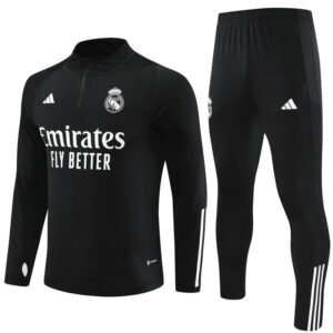 23-24 Real Madrid black with white stripe half zipper sweater tracksuit