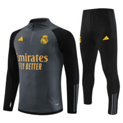 23-24 Real Madrid dark gray with black arms half zipper sweater tracksuit