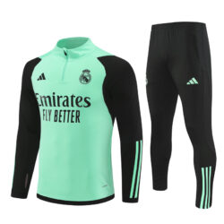 23-24 Real Madrid green with black half zipper training tracksuit