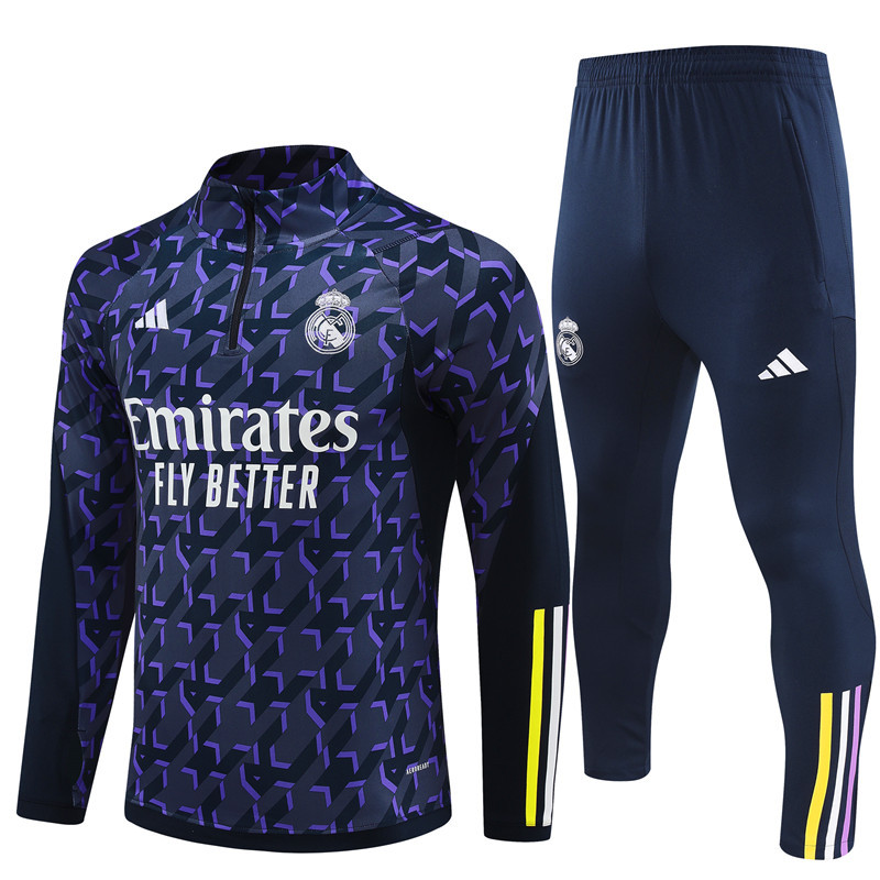 23-24 Real Madrid navy blue with purple half zipper sweater tracksuit 23-24 Real Madrid navy blue with purple half zipper sweater tracksuit