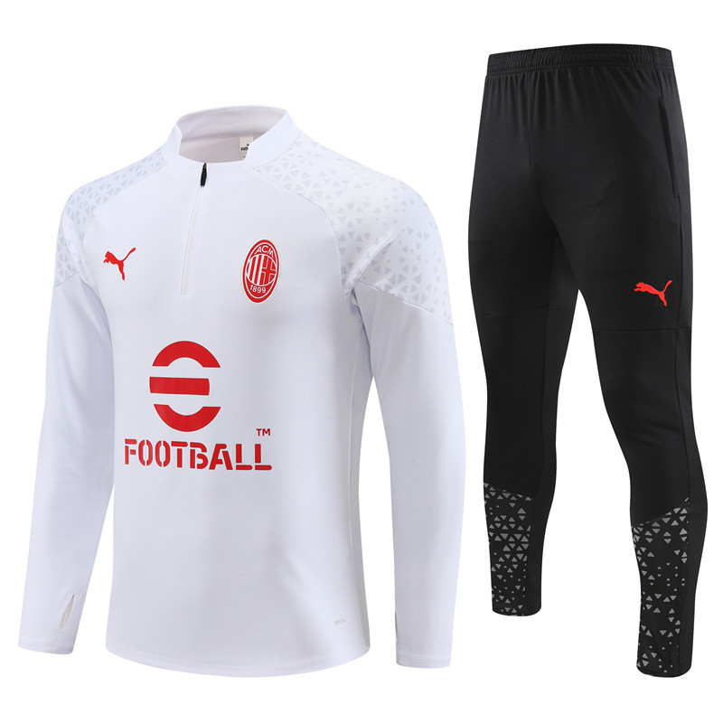 23-24 AC white with black pants half zipper sweater tracksuit 23-24 AC white with black pants half zipper sweater tracksuit
