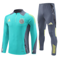 24-25 Ajax green with gray half zipper training tracksuit