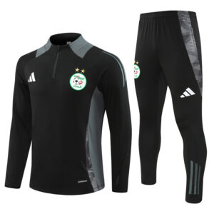 24-25 Algeria black with gray half zipper training tracksuit