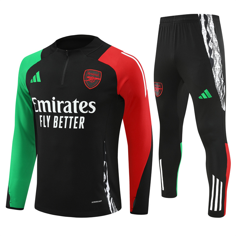24-25 Arsenal black with red and green arm half zipper training tracksuit