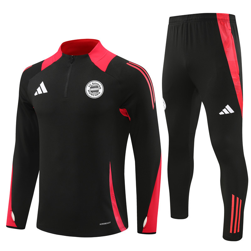 24-25 Bayern black with red half zipper training tracksuit