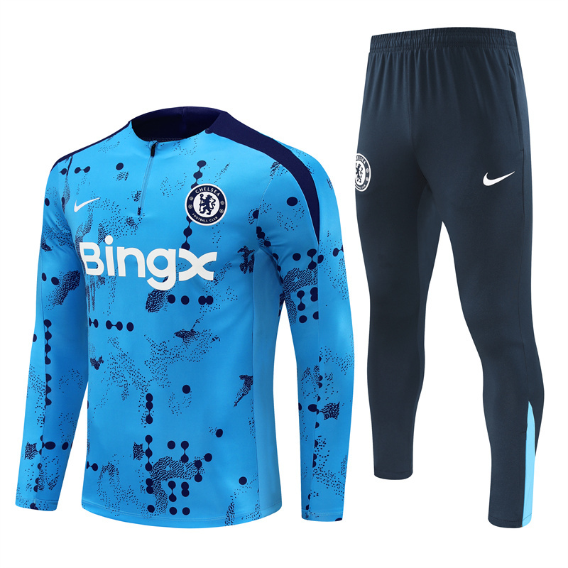 24-25 Chelsea light blue with navy blue pattern half zipper training tracksuit 24-25 Chelsea light blue with navy blue pattern half zipper training tracksuit