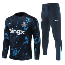 24-25 Chelsea navy blue with light blue pattern half zipper training tracksuit