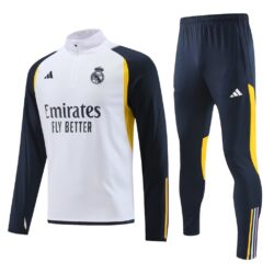 23-24 Real Madrid white with navy blue half zipper sweater tracksuit