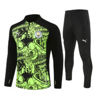 24-25 Man City Fluorescent green with black half zipper training tracksuit