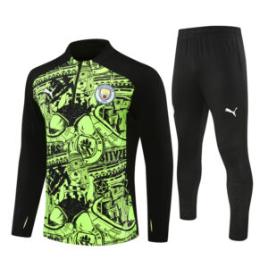24-25 Man City Fluorescent green with black half zipper training tracksuit